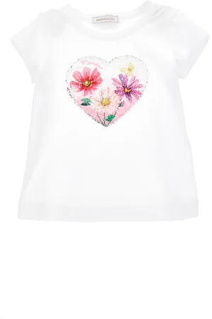 MONNALISA Sequinned heart jersey T-shirt
