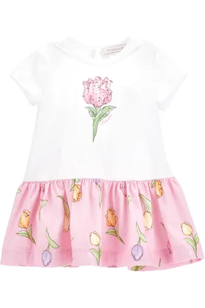 MONNALISA Two-tone cotton dress with tulip print
