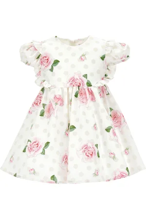 MONNALISA Cotton dress with roses and polka dots