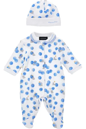 MONNALISA Printed cotton romper with bonnet