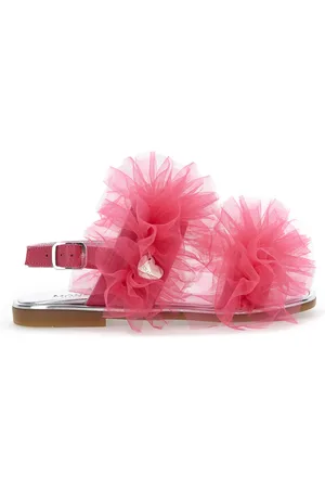 MONNALISA Nappa leather sandals with tulle ruffles