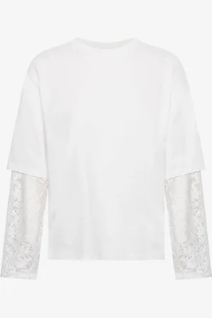 MOST WANTED Lace Long Sleeve Oversized Tee Crème