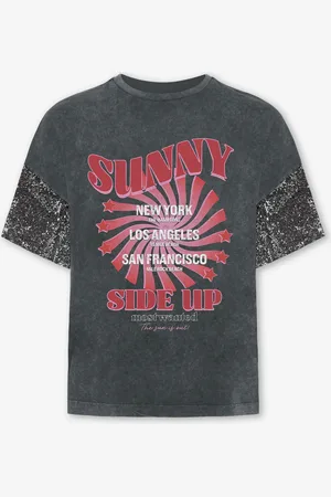 MOST WANTED Sunny Side Up Sequin Oversized Tee Grijs