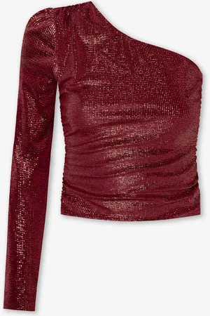 MOST WANTED Velvet Crinkle Foil One Shoulder Top