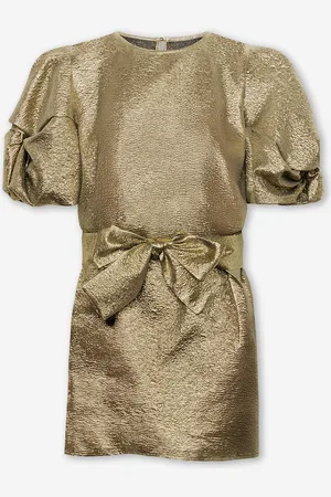 MOST WANTED Donna Metallic Puff Sleeve Belted Dress