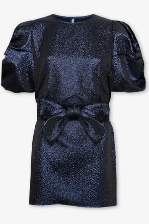 MOST WANTED Donna Metallic Puff Sleeve Belted Dress Marineblauw
