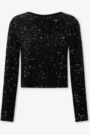 MOST WANTED Velvet Sequins Long Sleeve Top