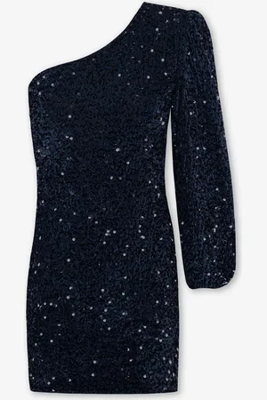 MOST WANTED Velvet Sequin One Sleeve Dress Marineblauw