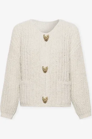 MOST WANTED Boucle Big Heart Button Cardigan Crème