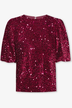 MOST WANTED Velvet Sequin Puff Sleeve Top