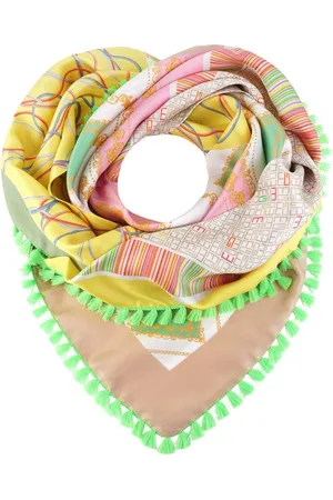 MUCHO GUSTO Zijden Sjaal Knokke Patchwork Green Fringes