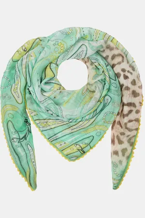 MUCHO GUSTO Sjaal St. Tropez Crochet Crêpe Groen Paisley en Luipaard