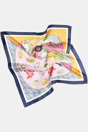 MUCHO GUSTO Zijden Sjaal Burano Blauw met Oranje Paisley Patchwork