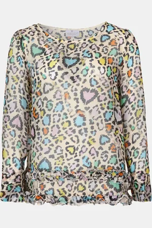 MUCHO GUSTO Blouse Torre Di Palme Beige met Multicolor Luipaardprint