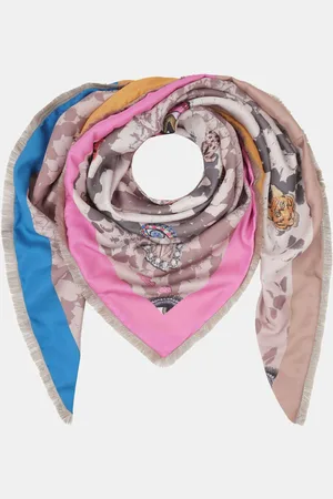 MUCHO GUSTO Sjaal Genova Beige Slangenprint met Kunstzinnige Patches en Paisley Print