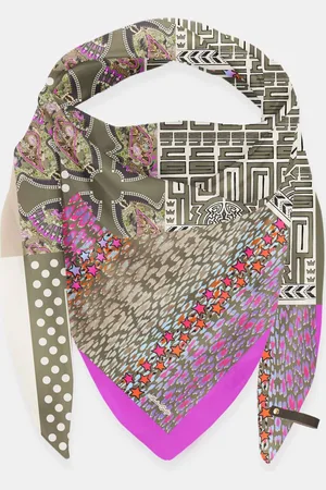 MUCHO GUSTO Zijden Sjaal St. Tropez Legergroen met Paars Patchwork