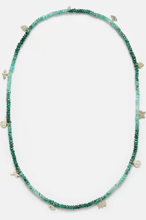 Sydney Evan 14kt gold charm necklace with emeralds