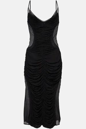 MUGLER Ruched mesh midi dress