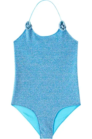 Oseree LumiÃ¨re floral-appliquÃ© lamÃ© swimsuit