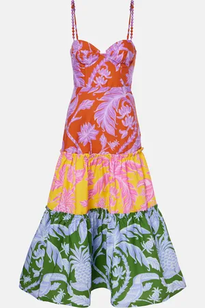Farm Rio Tropical Swing Mix cotton midi dress