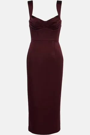 Rebecca Vallance Merlot ruched satin midi dress