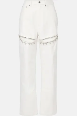 AREA Crystal-embellished cutout straight jeans