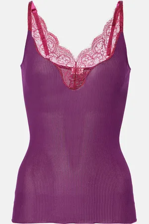 Saint Laurent Lace-trimmed silk tank top