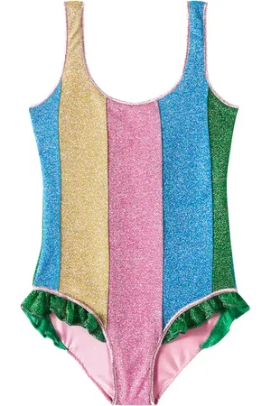 Oseree LumiÃ¨re striped lamÃ© swimsuit