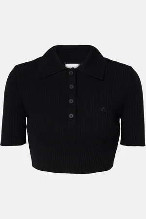 Courrèges Ribbed-knit cropped polo shirt