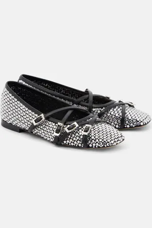 Mach & Mach Crystal-embellished mesh ballet flats