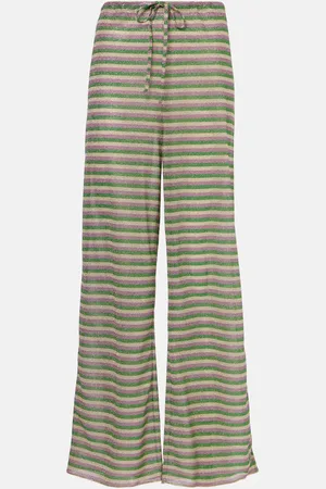 Oseree Striped high-rise lamÃ© wide-leg pants