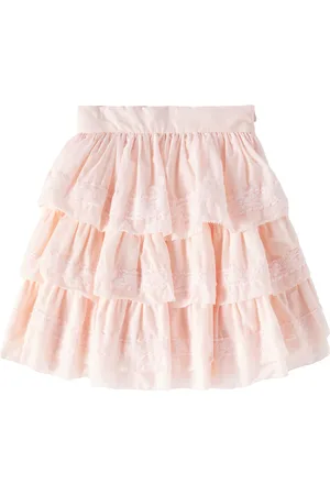Petite Amalie Lace-trimmed tiered cotton skirt