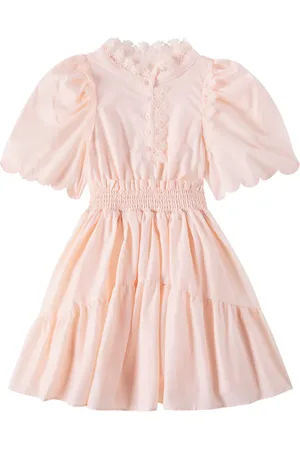 Petite Amalie Scalloped shirred lace-trimmed cotton dress