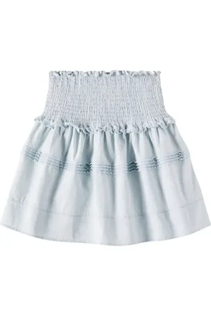 Petite Amalie Shirred cotton chambray skirt