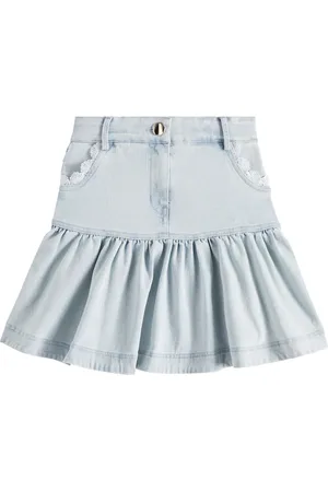 Petite Amalie Lace-trimmed denim skirt