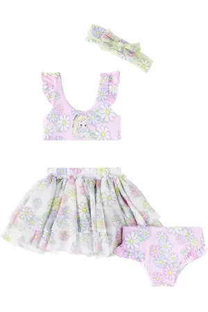 MONNALISA Baby Daisy skirt, bikini, and hair band set
