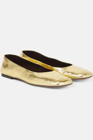 The Row Square metallic leather ballet flats