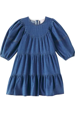 Petite Amalie Balloon-sleeve cotton chambray dress