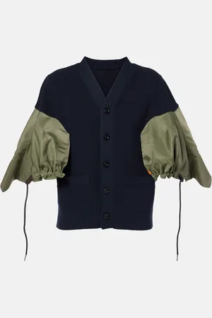 SACAI Cotton-blend and twill cardigan