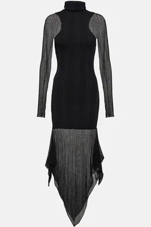 MUGLER Asymmetric ribbed-knit midi dress