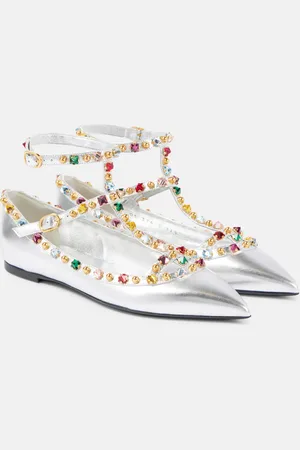 VALENTINO GARAVANI Rockstud embellished leather ballet flats