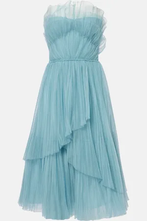 Costarellos Dorea plissÃ© tulle cocktail dress