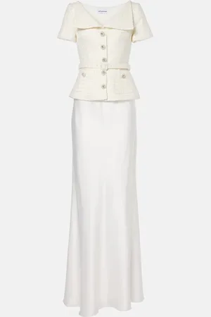 Self-Portrait Bridal peplum satin and bouclÃ© maxi dress