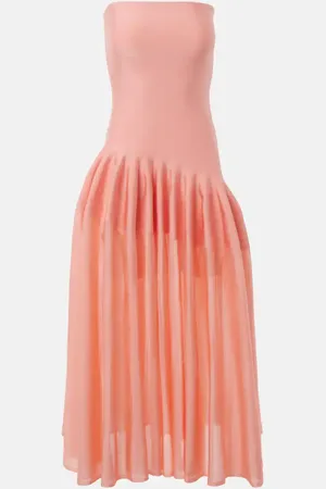 Alaïa Pleated strapless maxi dress