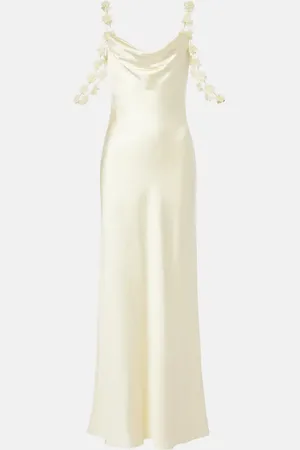 Self-Portrait Floral-appliquÃ© satin maxi dress