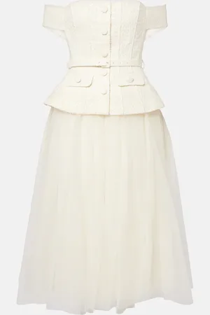 Self-Portrait Bridal sequined bow-detail peplum midi dress