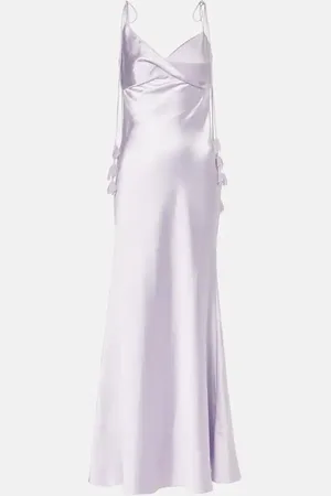 Self-Portrait Floral-appliquÃ© satin maxi dress