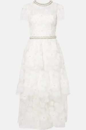 Self-Portrait Bridal beaded tulle midi dress