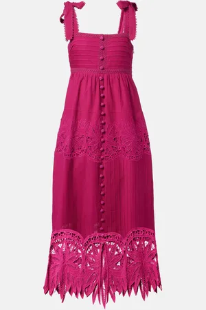 Farm Rio Embroidered cotton and linen midi dress