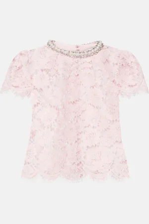 Self-Portrait Embellished guipure lace T-shirt